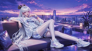 天台暮色银发少女