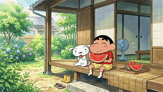夏日庭院悠闲吃瓜日常