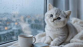 雨天窗边萌猫小憩