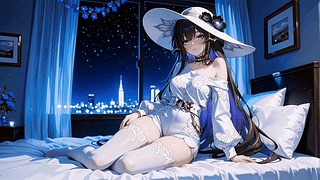 都市夜景白衣少女