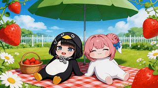 萌系女孩草莓野餐