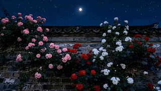 月夜蔷薇花墙
