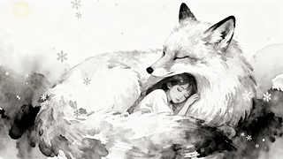 雪天安睡白狐与少女