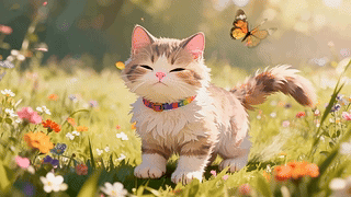 暖阳草地追蝶的软萌小猫