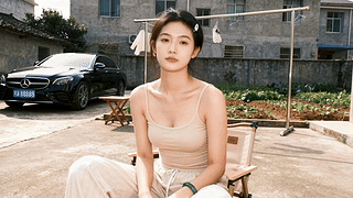 农家小院休闲少女