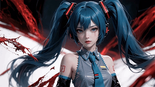 蓝发双马尾酷感少女