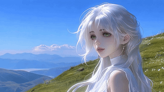 晴空坡地的银发少女