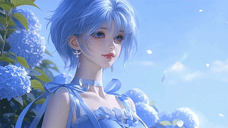 晴空下的蓝发少女