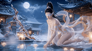 雪夜月下白衣侠女