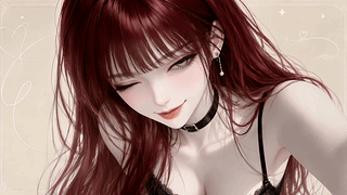 酒红长发眨眼少女