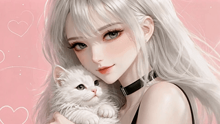 银发少女与奶猫