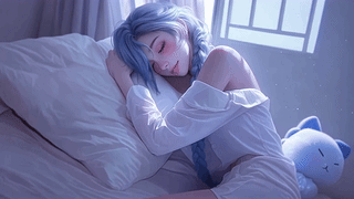 安睡蓝发少女