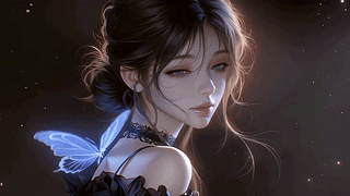 暗调发光蓝蝶少女