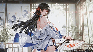 竹窗边的黑发少女