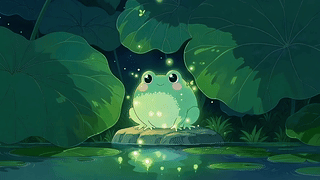 夏夜荷塘萌蛙