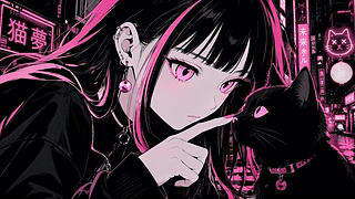 粉黑霓虹少女与黑猫