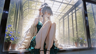 花房暖阳下的银发少女