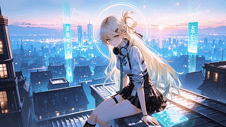 黄昏天台的少女