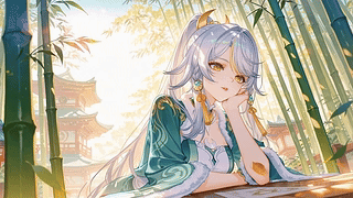 竹林中的银发少女