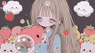 草莓围绕的软萌女孩