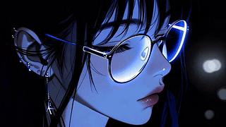 暗夜蓝调发光眼镜少女