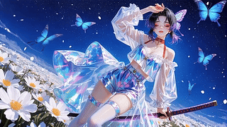 花海蝶影炫彩少女