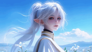银发精灵少女晴空花海