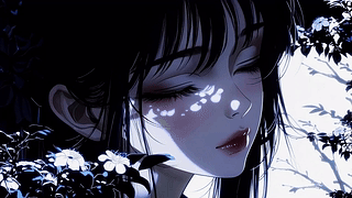 花影间的蓝眸少女