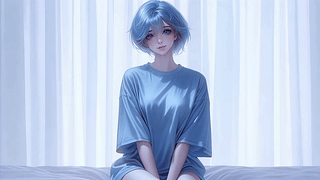 浅蓝短发清冷少女