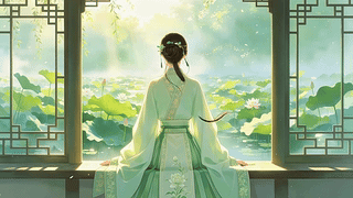 古风荷花池美女壁纸