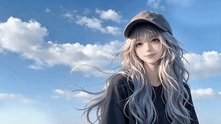 蓝天白云棒球帽少女