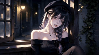 慵懒靠窗的蓓蕾帽少女