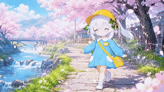 樱花小道散步少女