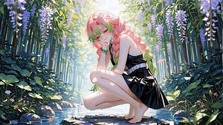 紫藤溪畔的粉发少女