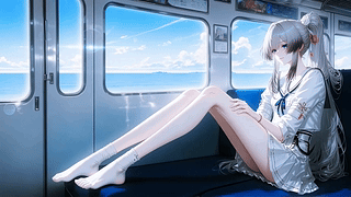 滨海列车上的银发少女