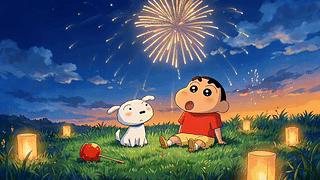 夏夜草地观烟火