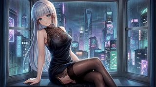 雨夜窗边的美女