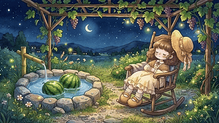夏夜庭院少女纳凉