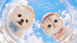 蓝天下的萌宠猫狗