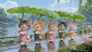 猫咪雨天排排乐