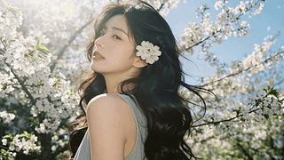 花下白裙少女