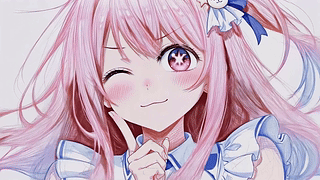 粉发俏皮眨眼少女
