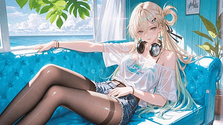 晴日海滨休闲少女