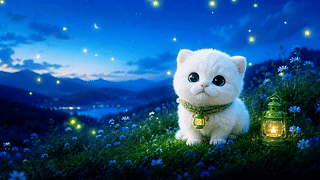 夏夜星空下的萌猫