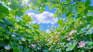 晴空下的花野