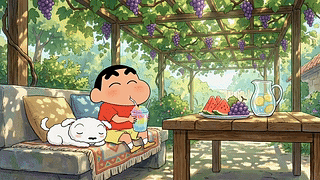 葡萄架下的夏日悠闲