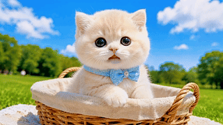 野餐篮中的软萌小奶猫