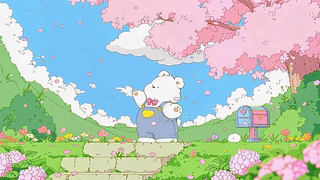 樱花下的软萌小白熊