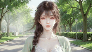 林荫步道前的清新少女