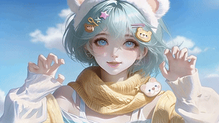 清甜熊饰蓝发少女